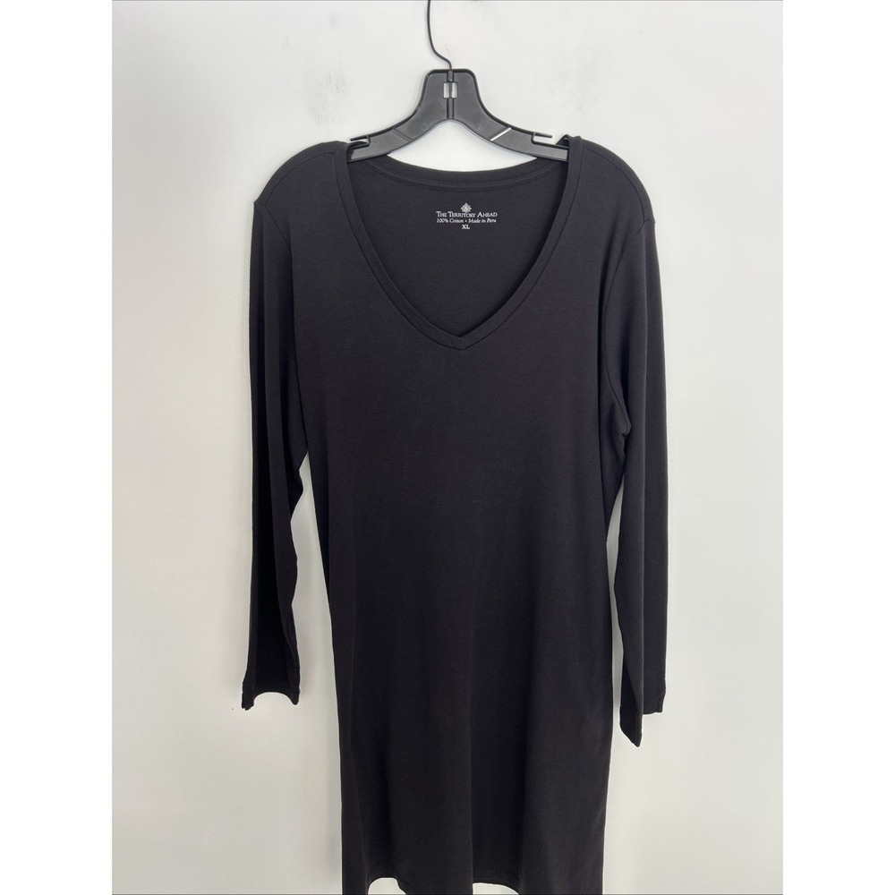 The Territory Ahead Dress Women Sz Large Cotton‎ Long Sleeve BlackT Shirt V Neck